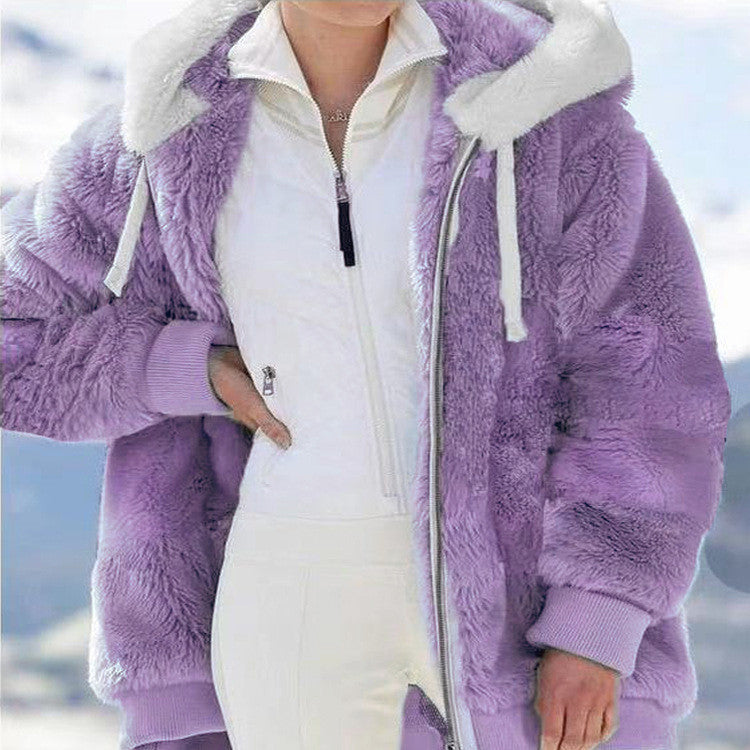 ☃️【Raktárkisöprés – Lenyűgöző 50% kedvezmény!】❄️【S-5XL】2026 Női őszi-téli laza, plüss cipzáras kapucnis kabát