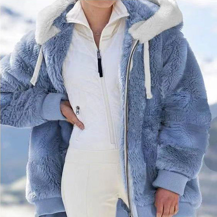 ☃️【Raktárkisöprés – Lenyűgöző 50% kedvezmény!】❄️【S-5XL】2026 Női őszi-téli laza, plüss cipzáras kapucnis kabát
