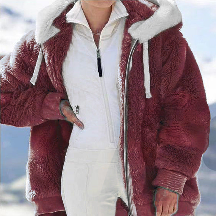 ☃️【Raktárkisöprés – Lenyűgöző 50% kedvezmény!】❄️【S-5XL】2026 Női őszi-téli laza, plüss cipzáras kapucnis kabát