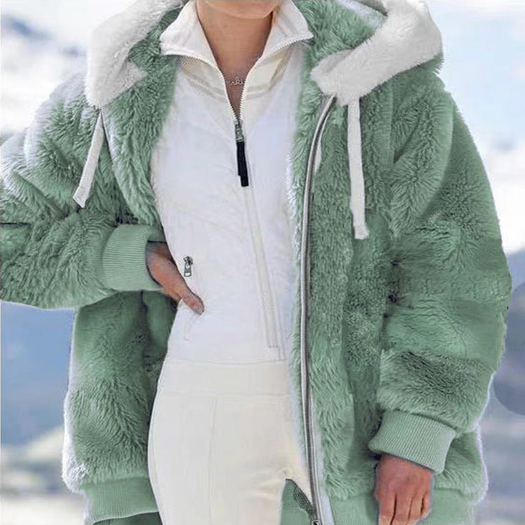 ☃️【Raktárkisöprés – Lenyűgöző 50% kedvezmény!】❄️【S-5XL】2026 Női őszi-téli laza, plüss cipzáras kapucnis kabát