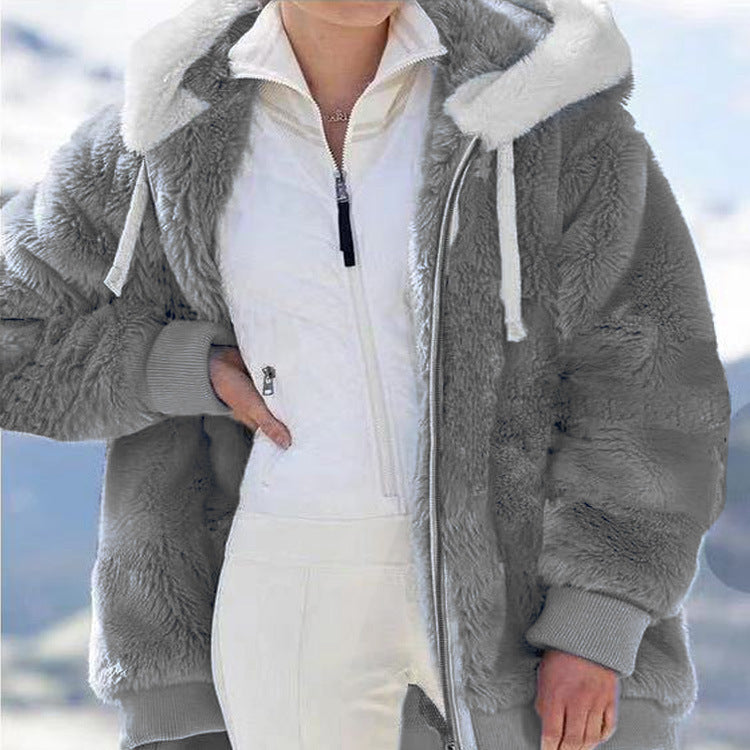 ☃️【Raktárkisöprés – Lenyűgöző 50% kedvezmény!】❄️【S-5XL】2026 Női őszi-téli laza, plüss cipzáras kapucnis kabát