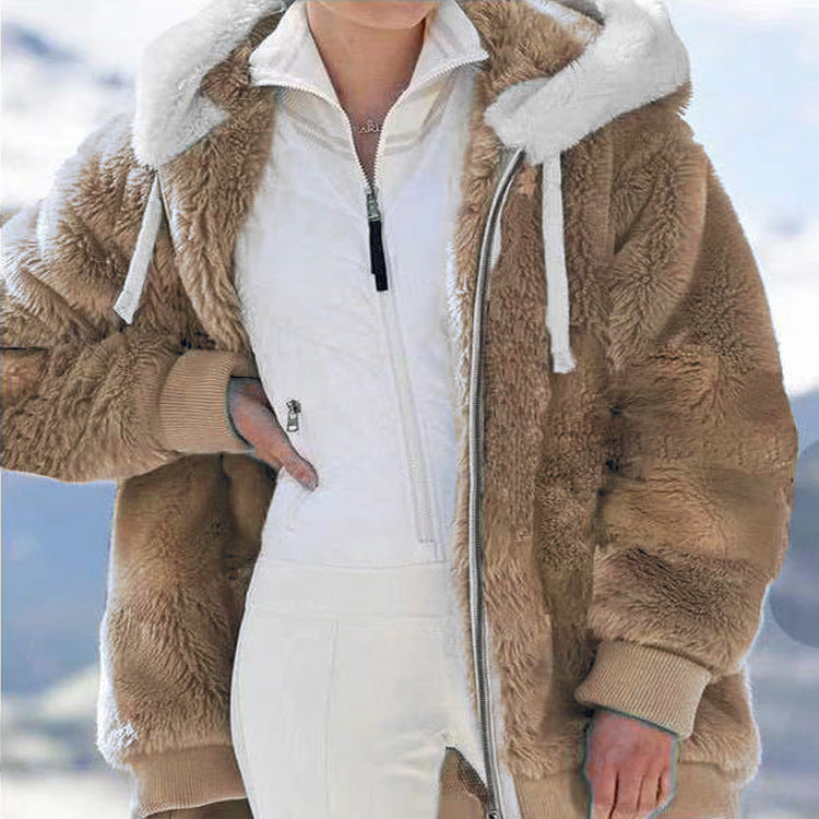 ☃️【Raktárkisöprés – Lenyűgöző 50% kedvezmény!】❄️【S-5XL】2026 Női őszi-téli laza, plüss cipzáras kapucnis kabát
