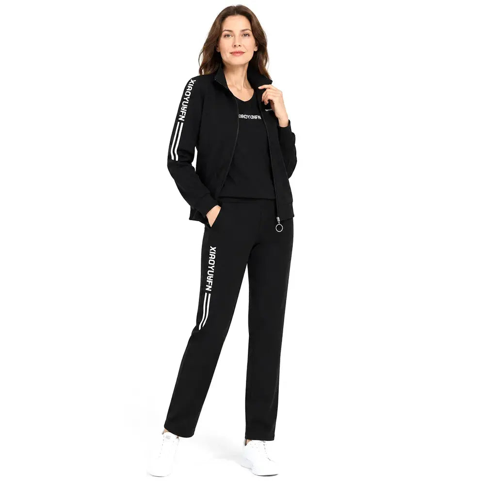 【Időkorlátozott 50% kedvezmény!】🌸 Elegancia és maximális kényelem! Elegáns 3 részes női szabadidőruha (cipzáras dzseki + póló + nadrág / Méretek: M–6XL)! ✨