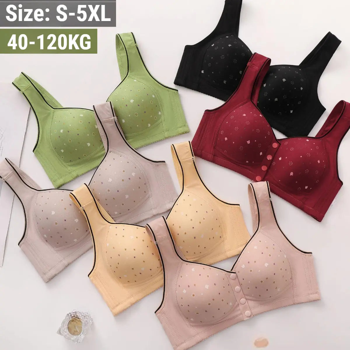【50% kedvezmény!】😍【3 darabos csomag】Női merevítő nélküli melltartó elöl gombokkal 【40-120 kg】❤️Kényelmes antibakteriális természetes pamut