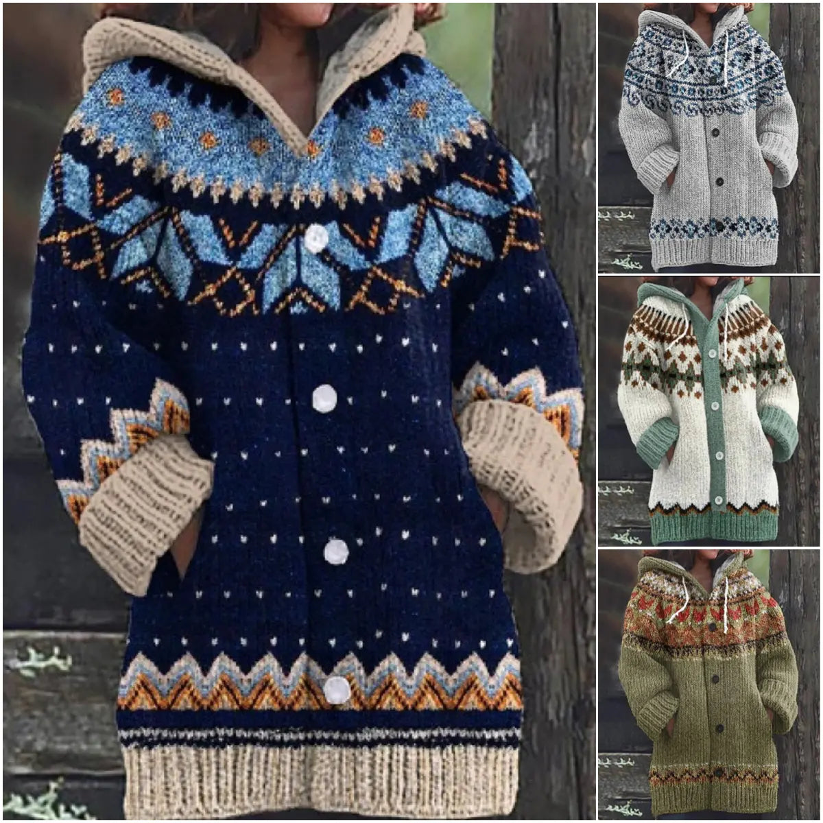 【Időszakosan 50% kedvezmény!】🔥🔥【S–5XL】✨Új, színes, kapucnis kötött kabát őszre/télre