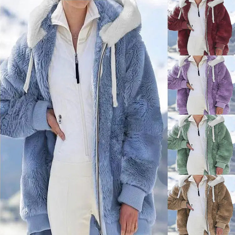☃️【Raktárkisöprés – Lenyűgöző 50% kedvezmény!】❄️【S-5XL】2026 Női őszi-téli laza, plüss cipzáras kapucnis kabát